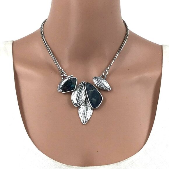 Harolds Bib Necklace Silver Tone Blue Adjustable Length - Picture 1 of 2